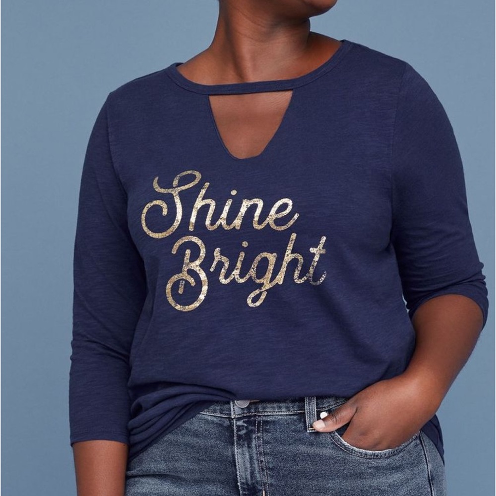 Lane Bryant Blue Shine Keyhole Tee